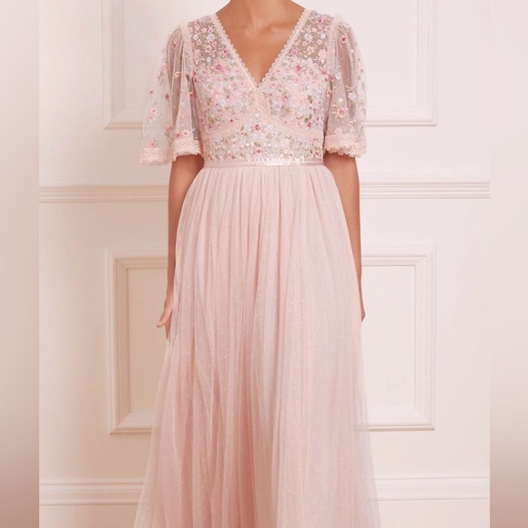 Needle & Thread Dress Pink Ribbon Bouquet Bodice Ankle Gown Tulle Plus Size 14 - Picture 2 of 8